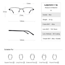 Carica l&#39;immagine nel visualizzatore di Gallery, MERRYS DESIGN Men Titanium Alloy Glasses Frame Business Style Half Frames Ultralight Myopia Prescription Eyeglasses S2188