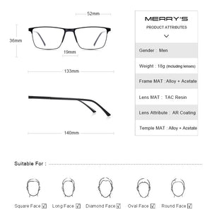MERRYS DESIGN Men Titanium Alloy Glasses Frame  Male Square Ultralight Eye Myopia Prescription Eyeglasses S2001