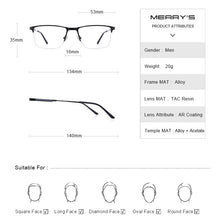 Carica l&#39;immagine nel visualizzatore di Gallery, MERRYS DESIGN Men Titanium Alloy Glasses Frame Half Optical Frame Myopia Prescription Optical Eyewear S2176