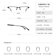 Carica l&#39;immagine nel visualizzatore di Gallery, MERRYS DESIGN Men Titanium Alloy Glasses Frame Male Square Eye Myopia Prescription Eyeglasses Male Half Optical S2064