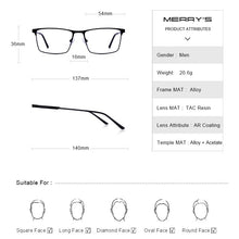 Carica l&#39;immagine nel visualizzatore di Gallery, MERRYS DESIGN Men Titanium Alloy Glasses Frame Male Square Ultralight Eye Myopia Prescription Eyeglasses Male Half Optical S2047