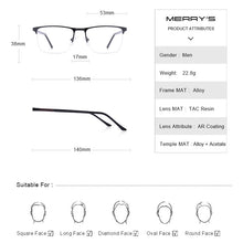 Carica l&#39;immagine nel visualizzatore di Gallery, MERRYS DESIGN Men Titanium Alloy Glasses Frame Male Square Ultralight Eye Myopia Prescription Eyeglasses Male Half Optical S2031