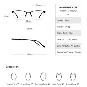 MERRYS DESIGN Men Titanium Alloy Glasses Frame Male Square Ultralight Eye Myopia Prescription Eyeglasses Male Half S2125