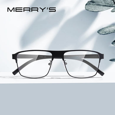 MERRYS DESIGN Men Titanium Alloy Glasses Frame Male Square Ultralight Eye Myopia Prescription Eyeglasses TR90 Legs S2002