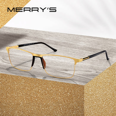 MERRYS DESIGN Men Titanium Alloy Glasses Frame Male Square Ultralight Eye Myopia Prescription Eyeglasses TR90 Nose Pads S2036