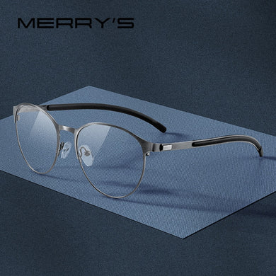 MERRYS DESIGN Men Titanium Alloy Optical Glasses Frame Women Retro Round Prescription Eyeglasses Antiskid Silicone S2266
