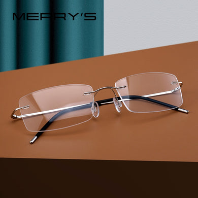 MERRYS DESIGN Uomo In Lega di Titanio Occhiali Senza Montatura Cornice Maschile Quadrato Ultraleggero Uomo Senza Telaio Miopia Montature da vista Occhiali S2227 