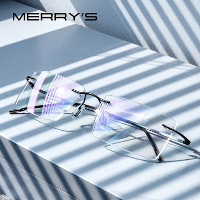 MERRYS DESIGN Uomo In Lega di Titanio Occhiali Senza Montatura Cornice Maschile Quadrato Ultraleggero Uomo Senza Telaio Miopia Montature da vista Occhiali S2880 