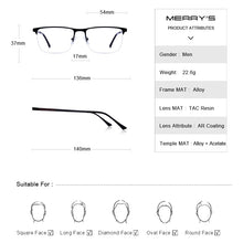 Carica l&#39;immagine nel visualizzatore di Gallery, MERRYS DESIGN Uomini Occhiali In Titanio Telaio Ultraleggero Occhio Quadrato Miopia Occhiali Da Vista Maschile Mezza Cornice Dell&#39;ottica S2014 