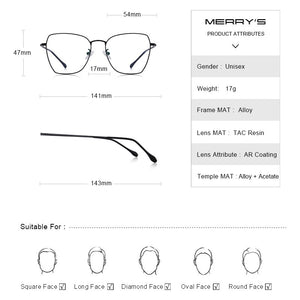 MERRYS DESIGN Uomo Donna Occhiali quadrati Montatura per occhiali unisex Miopia Occhiali da vista ottici S2011 