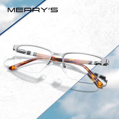 MERRYS DESIGN Titanium Alloy Glasses Frame For Men Women Half Frame Square Acetate Legs Myopia Prescription Eyeglasses S2250