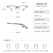 Load image into Gallery viewer, MERRYS DESIGN Women Cat Eye Glasses Half Frame Ladies Trending Eyewear Myopia Prescription Optical Eyeglasses S2007