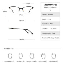 Carica l&#39;immagine nel visualizzatore di Gallery, MERRYS DESIGN Women Cat Eye Glasses Half Frame Ladies  Trending Eyewear Myopia Prescription Optical Glasses S2006