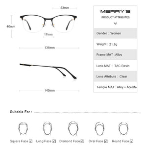 MERRYS DESIGN Women Cat Eye Glasses Half Frame Ladies Trending Eyewear Myopia Prescription Optical Glasses S2006