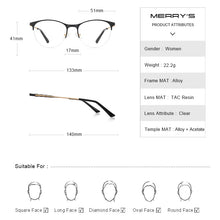 Load image into Gallery viewer, MERRYS DESIGN Women Trending Cat Eye Glasses Half Frame Ladies Eyewear Myopia Prescription Optical Eyeglasses S2004