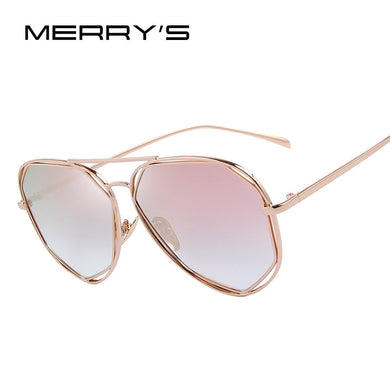 MERRYS Women Sunglasses Classic Brand Designer Twin-Beams Coating Mirror Flat Panel Lens Summer Shades S8492