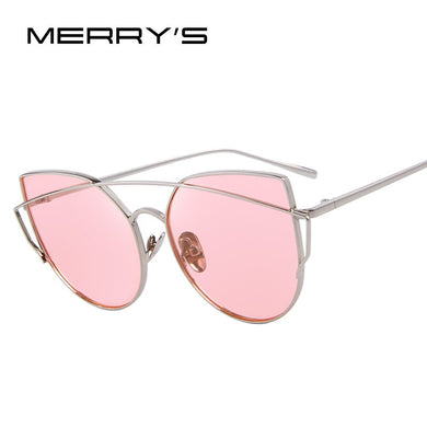 MERRYS Women Cat Eye Polarized Sunglasses Classic Brand Designer Twin-Beams Sunglasses Coating Mirror Flat Panel S8018