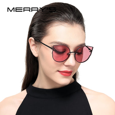MERRYS Women Classic Brand Designer Cat Eye Sunglasses Rimless Metal Frame Sun Glasses S8099