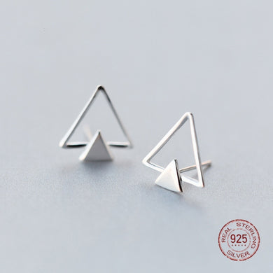 Unique S925 Silver Double Triangle Stud Earrings Minimalist Stylish 925-sterling-silver Big Earrings for Men Women NEW