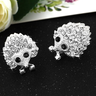 Cute Animal Stud Earrings Hedgehog Shape Rhinestone Punk Earrings Casual Jewelry For Girls Silver Earrings Gift