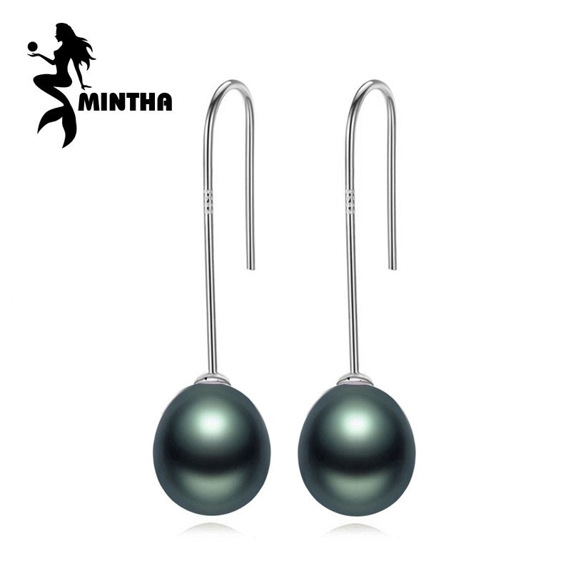 Simple Ear Hook 925 Sterling Silver Earrings 8-9mm Natural Rice Pearl Drop Earrings for Women Classic Pearl Jewelry