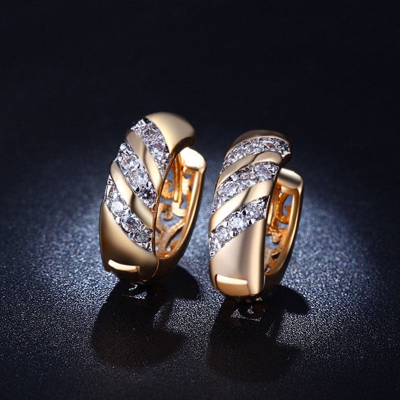 Classic Design Gold Color AAA CZ Wedding Hoop Earrings for Women