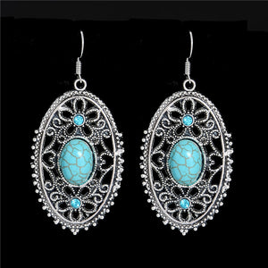 Nice Shipping Bohemia Style Lucky Cute Oval Hollow Natural Stone Dangle Earrings 2018 New Arrival Green Jewelry Gift