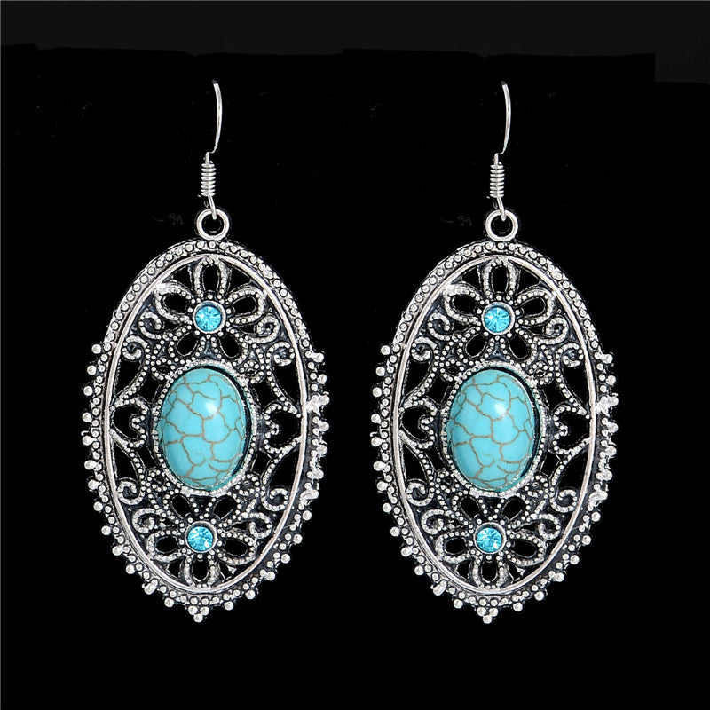 Nice Shipping Bohemia Style Lucky Cute Oval Hollow Natural Stone Dangle Earrings 2018 New Arrival Green Jewelry Gift