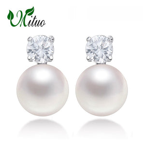 classic Pearl earring, Pearl with 925 Sterling Silver earrings,Birthd gift Jewelry fashion earrings for Women