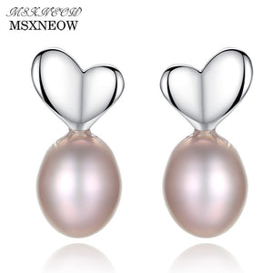 Romantic Exquisite Love Heart Stud Earrings for Women 925 Sterling silver Natural Pearl Wedding JewelryFE0069