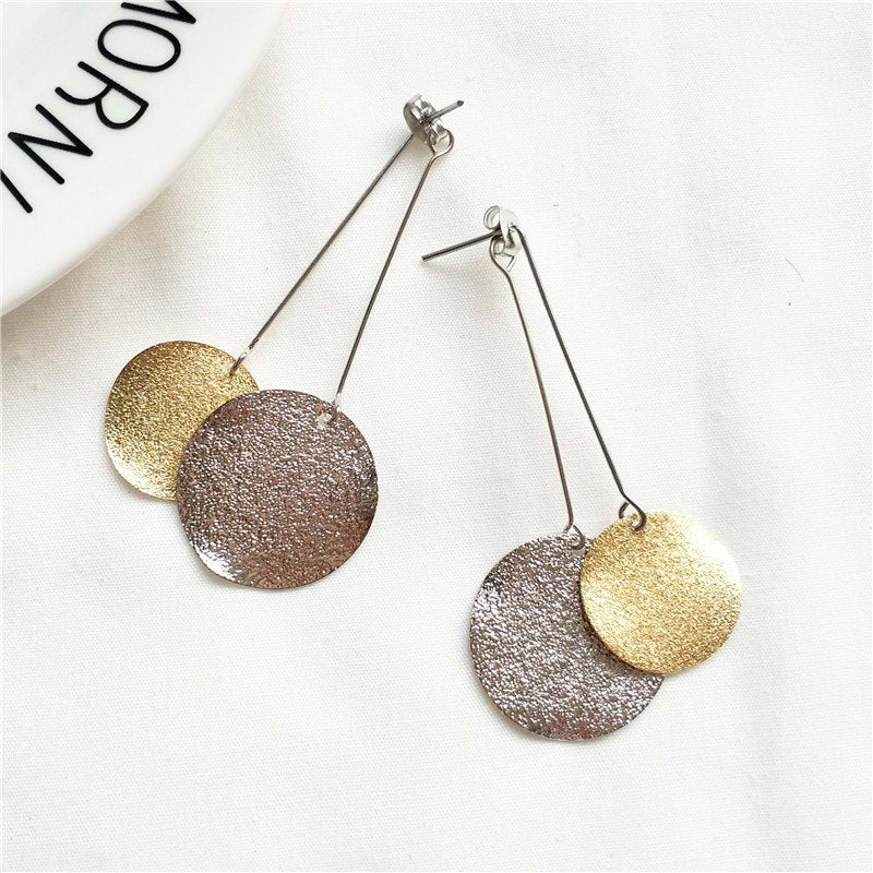 MTCHONG 2018 Europe and America Statement Simplified Geometric Jewelry Two Color Metal Sheet Earrings Dangle Earrings 326