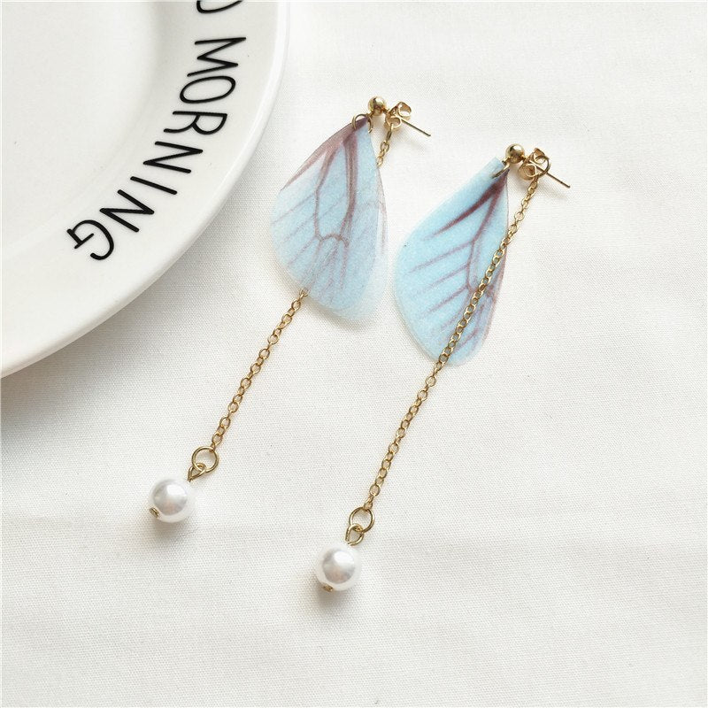 MTCHONG Brincos Korean New Fashion Butterfly Wings Long Stud Earrings Accessories Long Chain Tassel Pearl Earrings 141