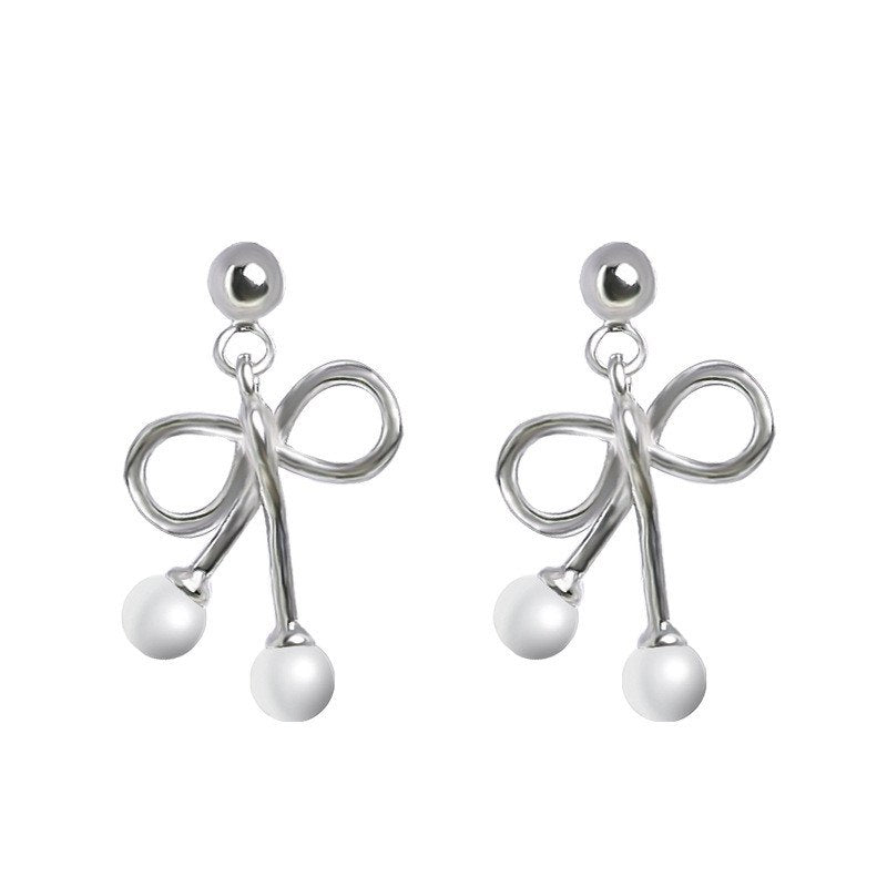 MTCHONG Delicate Stud Earings Fashion Jewelry Silver Color Bow Knot Pearl Earrings for Girls Women Simple Style 620