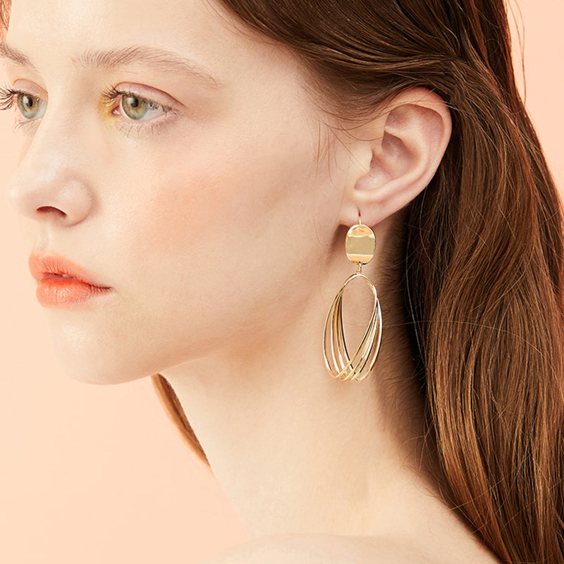 MTCHONG Europe And United States Simple Geometric Metal Multi Circle Dangles Hollow Earrings Women Jewelry Long Earring 778
