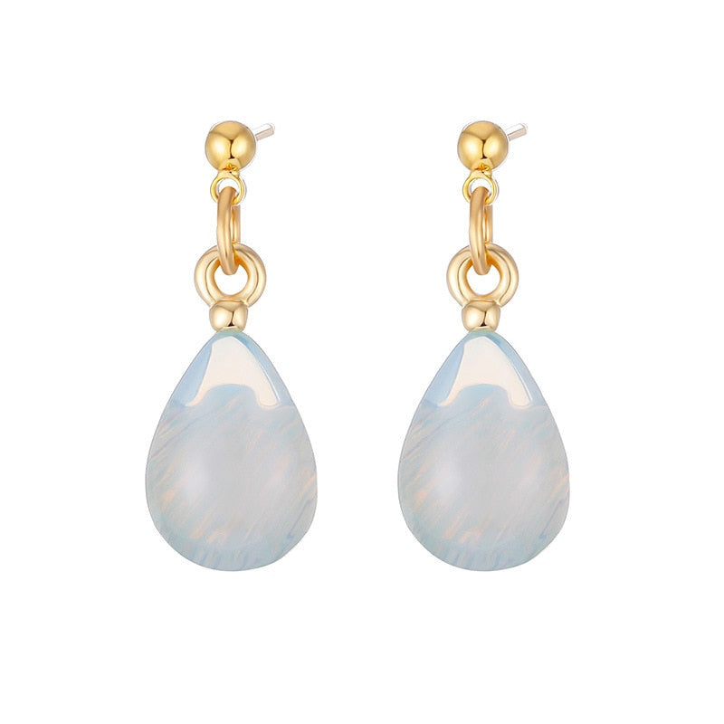 MTCHONG Handmade Dangle Earrings Natural Stone Opal Water Drop Earrings Sector Quartz Gem Stone Earrings for Women Girls 543