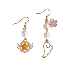 MTCHONG Japanese and Korean Style Earrings 2018 Fashion Lady Angel Wings Glazed Sakura Asymmetrical Earrings Gift 222