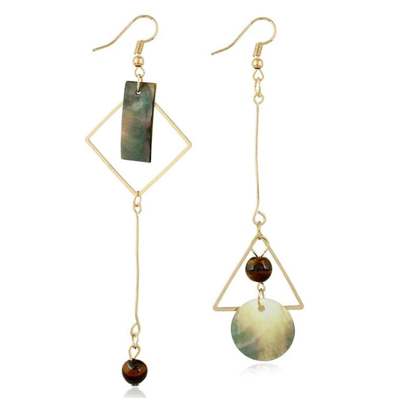MTCHONG New Fashion Women's Shell Earrings Simple Vintage Jewelry Triangle Geometric Asymmetric Earrings Long Drop Earring 383