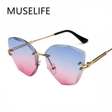 MUSELIFE 2023 Brand Design Vintage Rimless Sunglasses Women Men Retro Cutting Lens Gradient Sun Glasses Female UV400