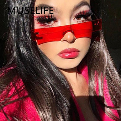 MUSELIFE Oversized Rectangle Rimless Sunglasses Women Brand Designer Flat Top Big Sun Glasses Female One Piece Travel