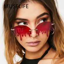 Load image into Gallery viewer, MUSELIFE Rimless Sunglasses Women Vintage Unique Tears Shape Steampunk Sunglasses Female Gafas Shades UV400 Oculos