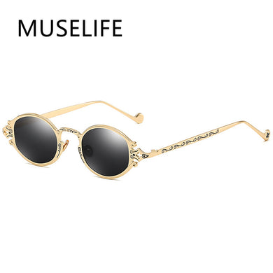 MUSELIFE Gothic Steampunk Pop Oval Carved Sunglasses Women Brand Designer Retro Men Matte Frame Sunglasses UV400