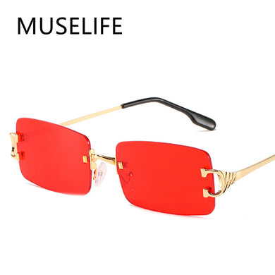 MUSELIFE Narrow Sunglasses Men Rimless Summer 2023 Red Blue Black Rectangular Sun Glasses For Women Small Face Selling