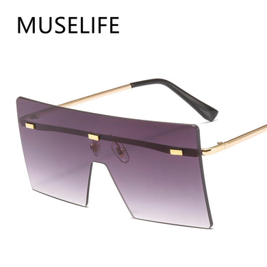MUSELIFE Oversized Brown Sunglasses Women Retro Vintage Sunglasses  Brand Rimless Eyewear Oculos De Sol Feminino