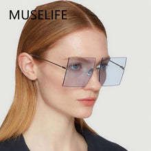 Load image into Gallery viewer, MUSELIFE Oversized Rimless Square Sunglasses Women   Brand Flat Top Red Blue Clear Lens One Piece Men Gafas