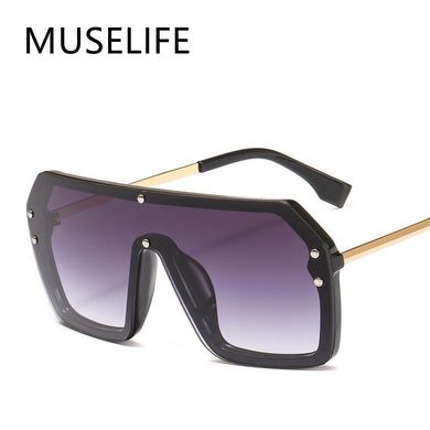 MUSELIFE Red Black Oversized Square Sunglasses Men 2023 One Piece Lens Big Frame Sun glasses For Women UV400 Silver Mirror