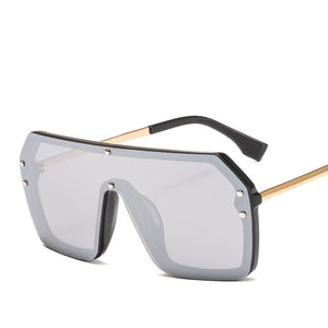 MUSELIFE Red Black Oversized Square Sunglasses Men 2023 One Piece Lens Big Frame Sun glasses For Women UV400 Silver Mirror