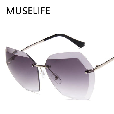 MUSELIFE Rimless Women's Sunglasses Gradient Lenses Sun glasses Lady Vintage Alloy Legs Classic Designer Shades UV400