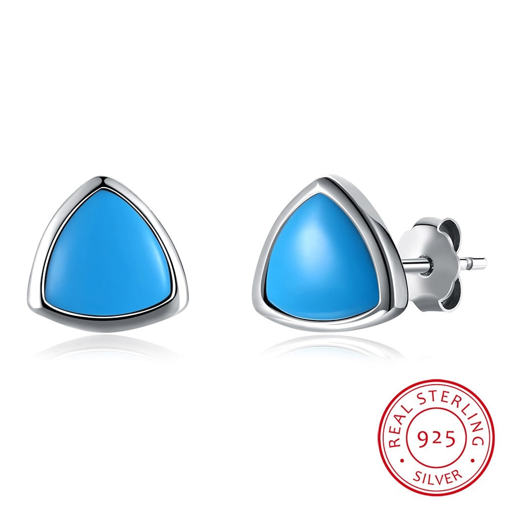 Cute Earrings for Women 925 Sterling Silver 6mm Triangle Turquoise Stud Earrings Fine Jewelry Piercing Earing SVED4205