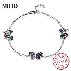 Original 3 Beautiful Butterfly 925 Sterling silver Jewelry Vintage Design Crystal Charm Women Bracelet Jewellery SVSZ3914