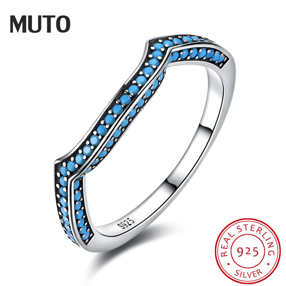 Original Authentic 925 Sterling Silver Vintage Tiny Turquoise Rings for Women Wedding Party Jewelry SVJZ6247